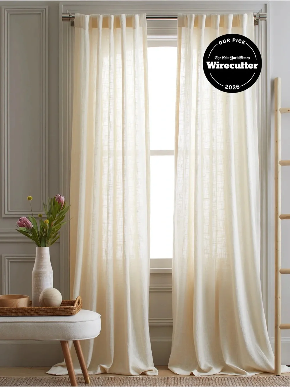 QUINCE Set Of 2 48x96 Cotton Sheer Curtains Ivory 0378